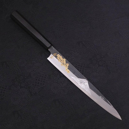 Yanagiba Blue Steel #2 Kurouchi Chokin Sakura-Fuji Buffalo Ebony Handle 240mm