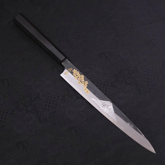 Yanagiba Blue Steel #2 Kurouchi Chokin Sakura-Fuji Buffalo Ebony Handle 240mm
