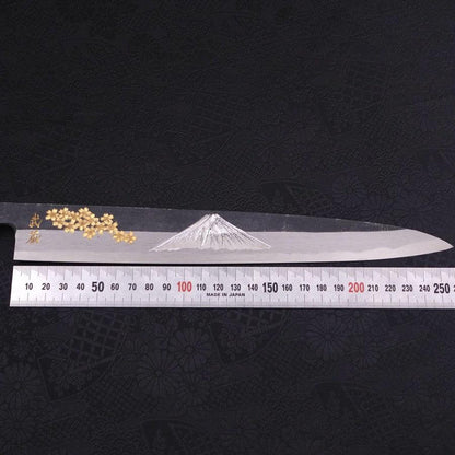 Yanagiba Blue Steel #2 Kurouchi Chokin Sakura-Fuji Buffalo Ebony Handle 270mm