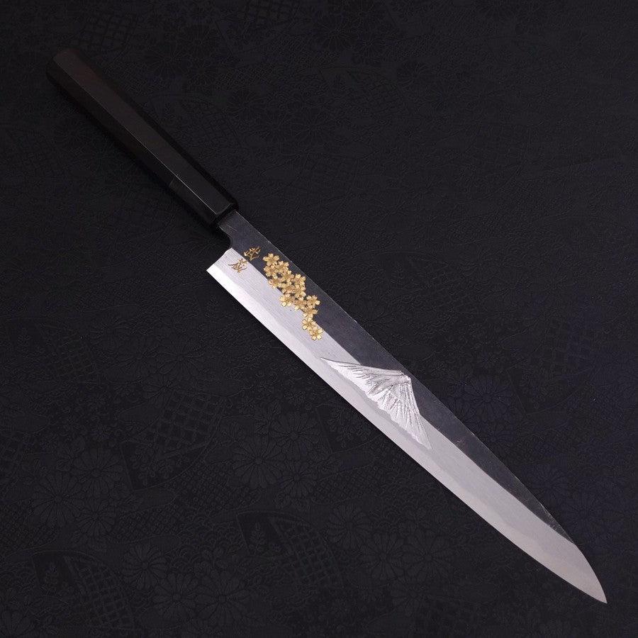 Yanagiba Blue Steel #2 Kurouchi Chokin Sakura-Fuji Buffalo Ebony Handle 270mm