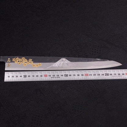 Yanagiba Blue Steel #2 Kurouchi Chokin Sakura-Fuji Buffalo Ebony Handle 300mm