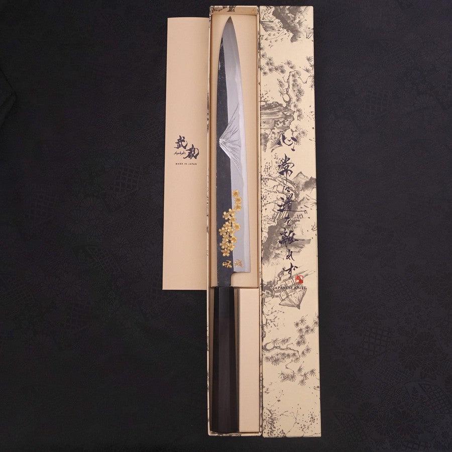 Yanagiba Blue Steel #2 Kurouchi Chokin Sakura-Fuji Buffalo Ebony Handle 300mm