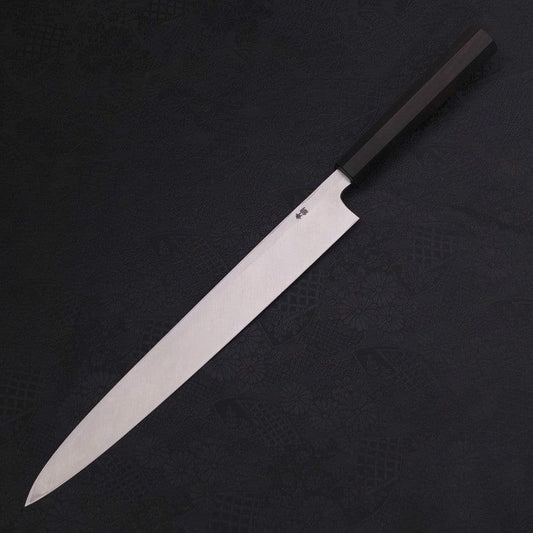 Yanagiba Blue Steel #2 Kurouchi Chokin Sakura-Fuji Buffalo Ebony Handle 300mm