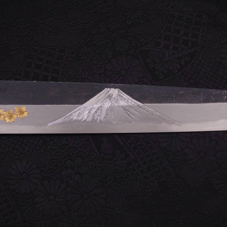 Yanagiba Blue Steel #2 Kurouchi Chokin Sakura-Fuji Buffalo Ebony Handle 300mm