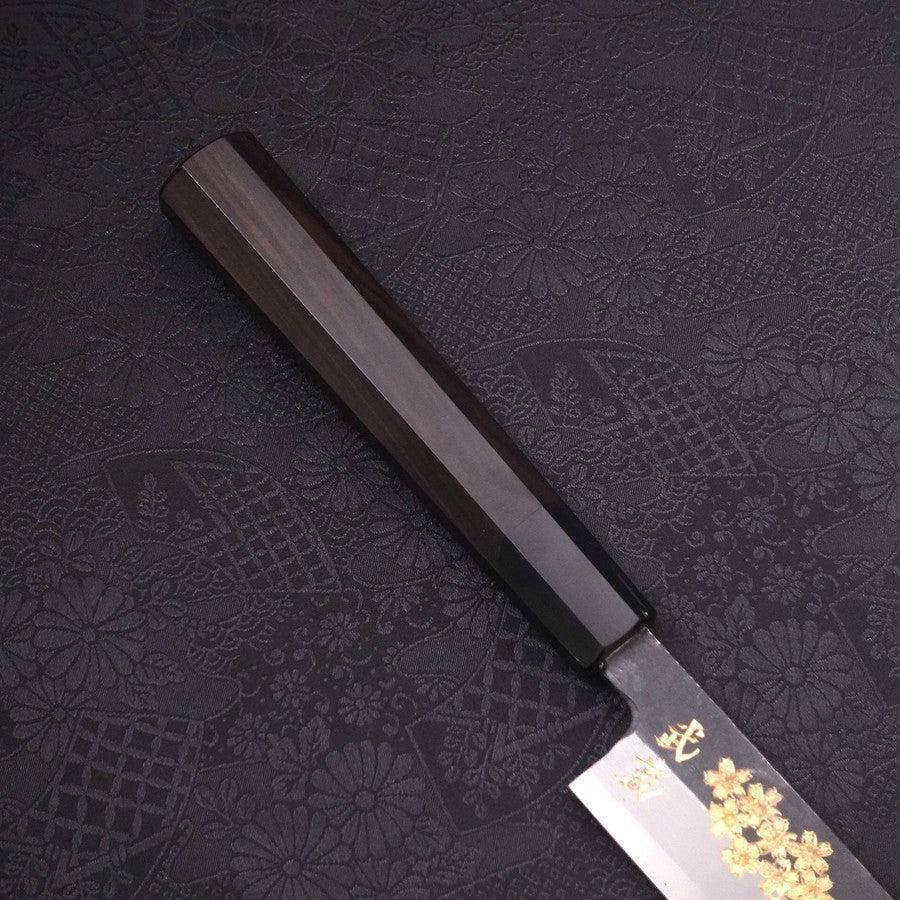 Yanagiba Blue Steel #2 Kurouchi Chokin Sakura-Fuji Buffalo Ebony Handle 300mm