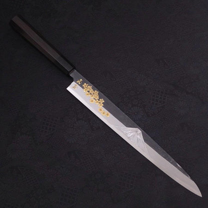 Yanagiba Blue Steel #2 Kurouchi Chokin Sakura-Fuji Buffalo Ebony Handle 300mm