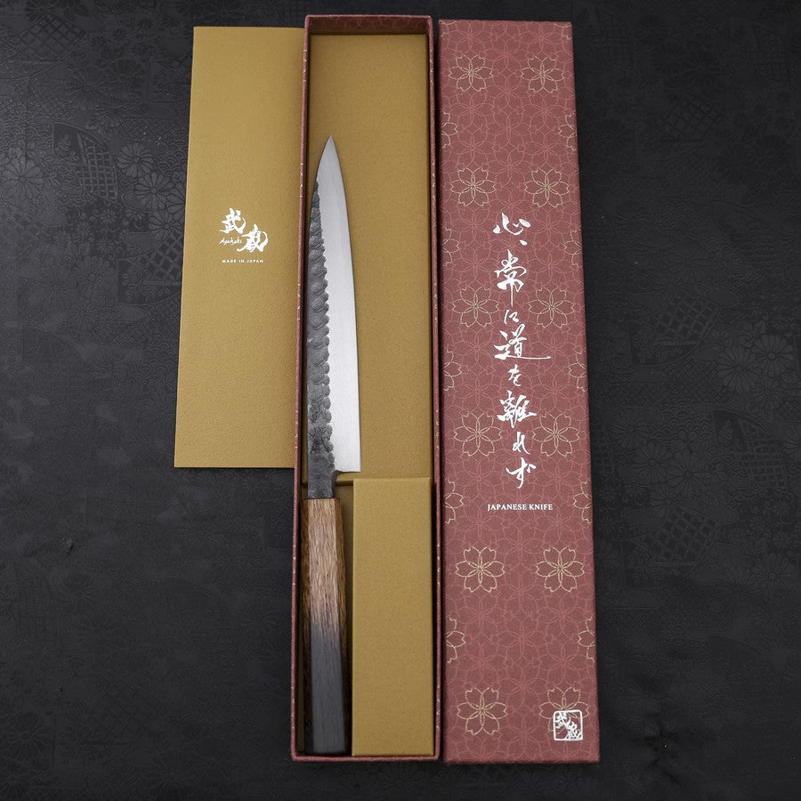 Yanagiba Blue Steel #2 Kurouchi Tsuchime Yaki Urushi Handle 210mm
