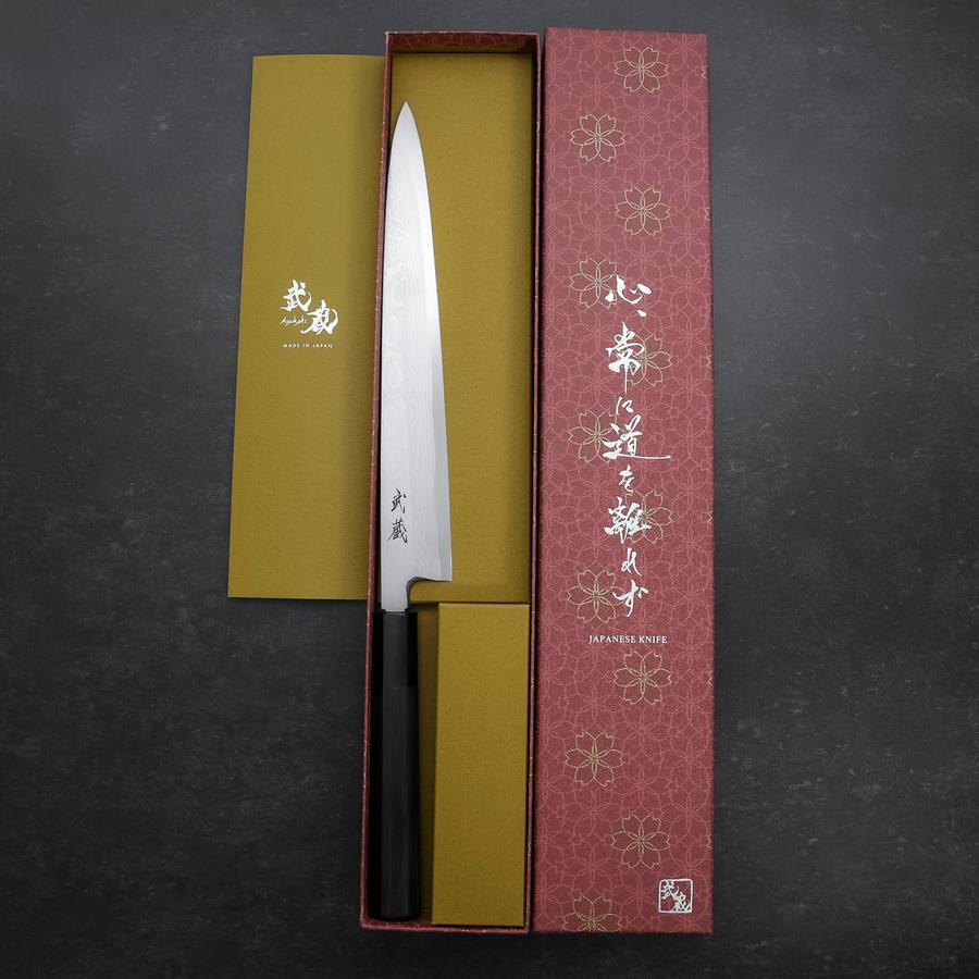 Yanagiba Blue Steel #2 Suminagashi Buffalo Ebony Handle 240mm