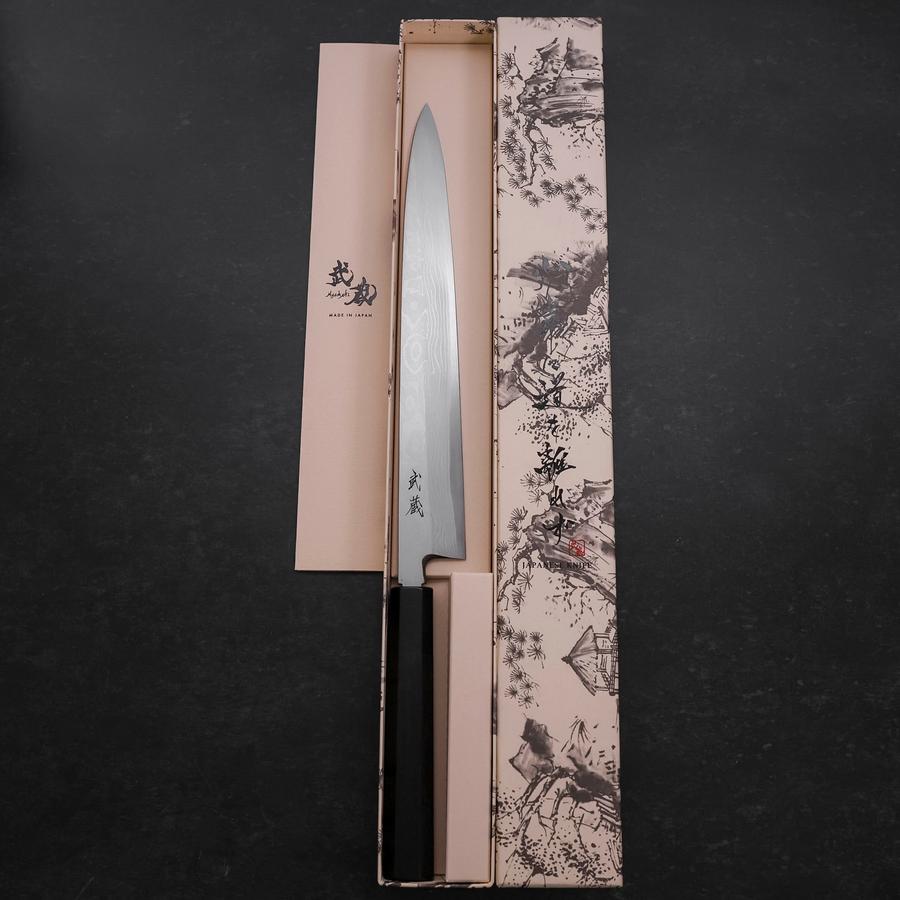 Yanagiba Blue Steel #2 Suminagashi Buffalo Ebony Handle 270mm