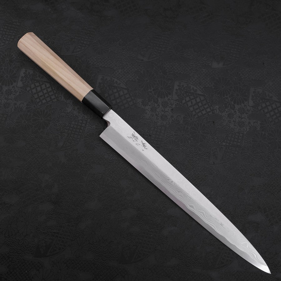 Yanagiba Blue Steel #2 Suminagashi Buffalo Magnolia Handle 260mm