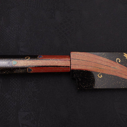 Yanagiba White Steel #2 Black Mirror Moon-Fuji Water Honyaki Urushi Handle With Urushi Sheath 330mm