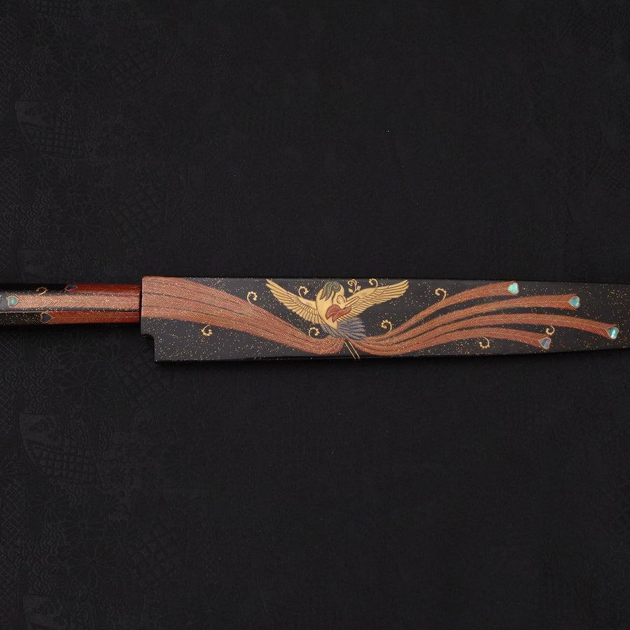 Yanagiba White Steel #2 Black Mirror Moon-Fuji Water Honyaki Urushi Handle With Urushi Sheath 330mm