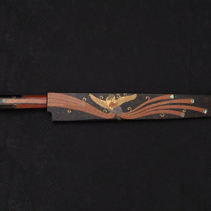 Yanagiba White Steel #2 Black Mirror Moon-Fuji Water Honyaki Urushi Handle With Urushi Sheath 330mm