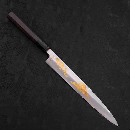 Yanagiba White Steel #2 Kasumi Chokin Sakura-Fuji Buffalo Ebony Handle 240mm