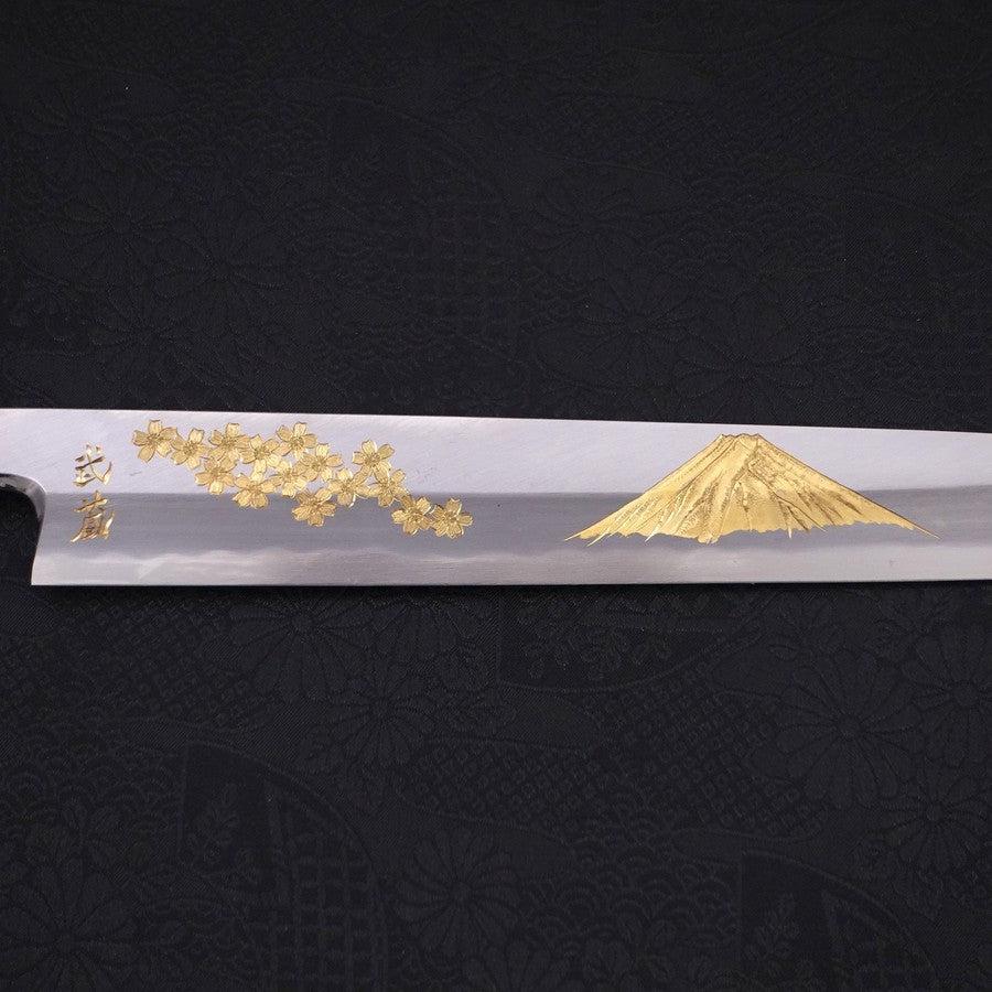 Yanagiba White Steel #2 Kasumi Chokin Sakura-Fuji Buffalo Ebony Handle 270mm