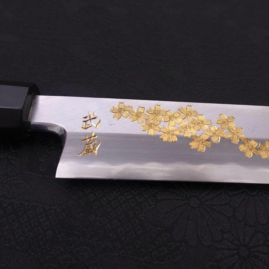 Yanagiba White Steel #2 Kasumi Chokin Sakura-Fuji Buffalo Ebony Handle 270mm