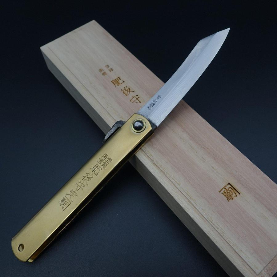 Damascus Brass Higonokami Aogami 120mm-[Musashi]-[Japanese-Kitchen-Knives]