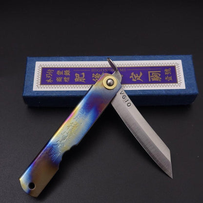 Higonokami VG-10 Titanium Rainbow 100mm-[Musashi]-[Japanese-Kitchen-Knives]