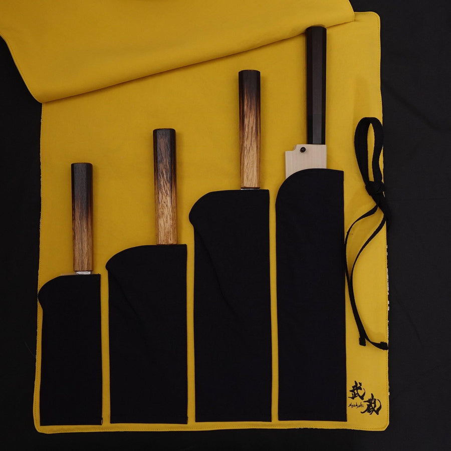 Musashi Japanese Style Kitchen Knife Roll Phoenix Black 4 Pockets Handmade-[Musashi]-[Japanese-Kitchen-Knives]
